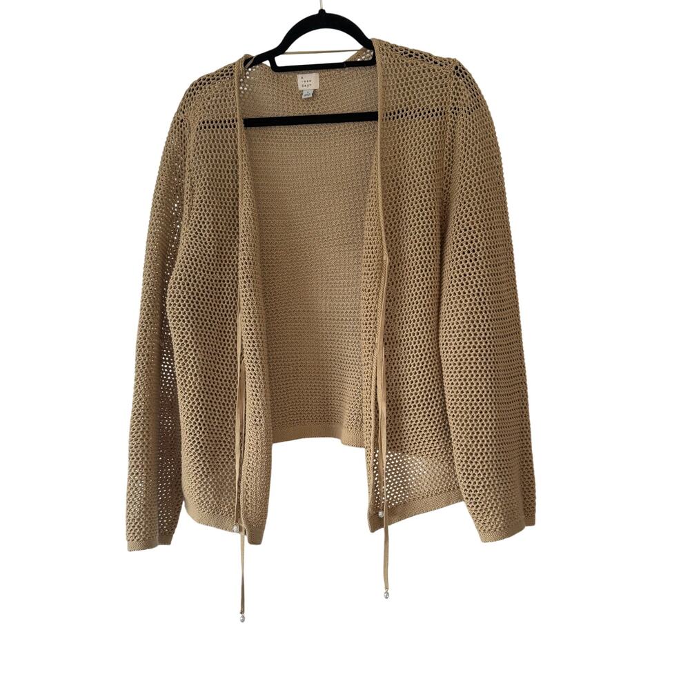 A New Day Cream Crochet cotton faux pearl tie cardigan